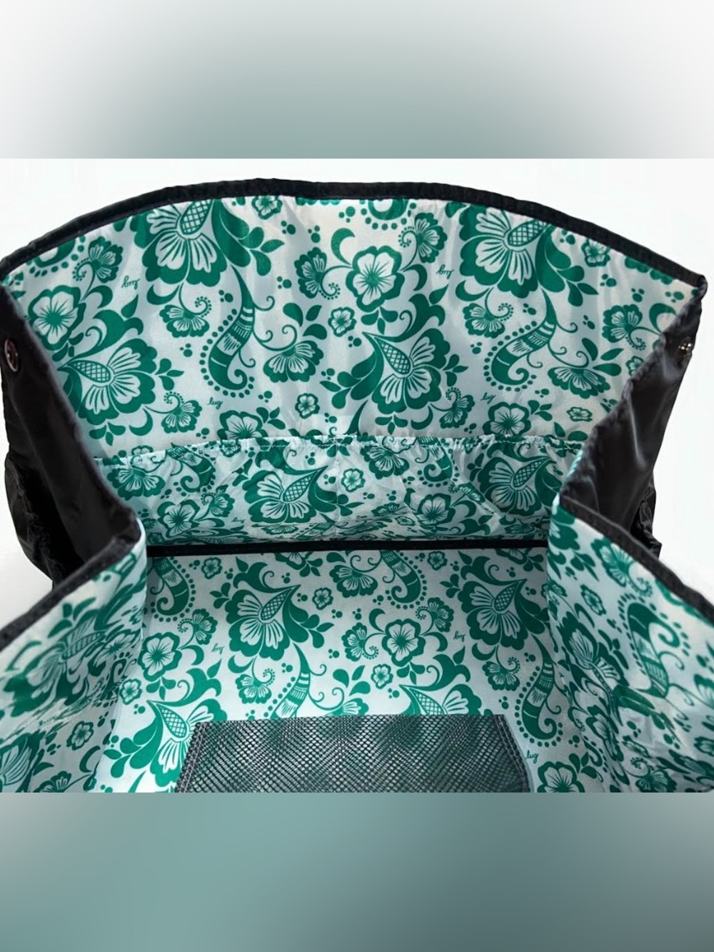 Lug Rover X-Large Carry-All Tote Black - Floral Paisley Kelly Green